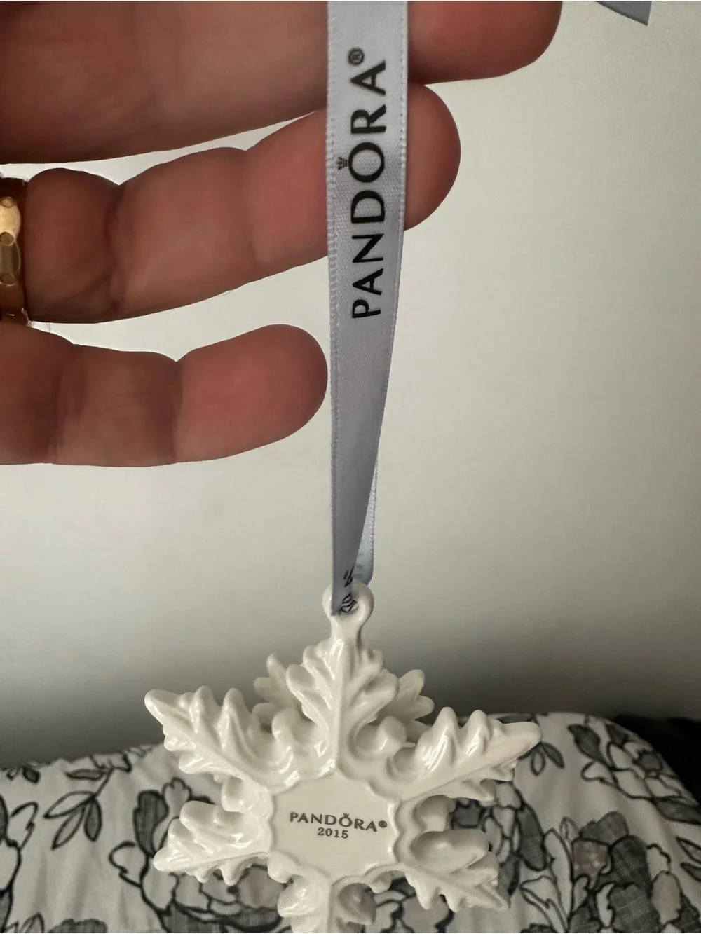 Pandora White Porcelain Snowflake Ornament with Branded Ribbon